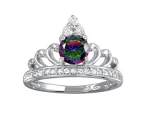 Sterling Silver Crown Created Mystic Topaz Ring