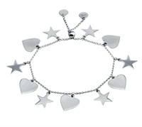 Sterling Silver Heart Star Dangle Bracelet