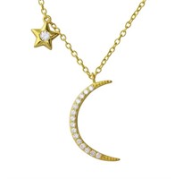Sterling Silver Crystal Star Moon Necklace