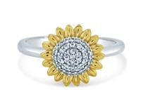 Sterling Silver Crystal Sunflower Ring