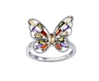Sterling Silver Multi Color Crystal Butterfly Ring