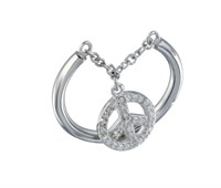Sterling Silver Peace Dangle Crystal Ring