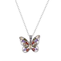 Silver Multicolor Butterfly Crystal Necklace