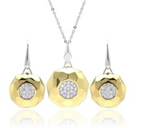 Silver Circle Crystal Earring Necklace Set