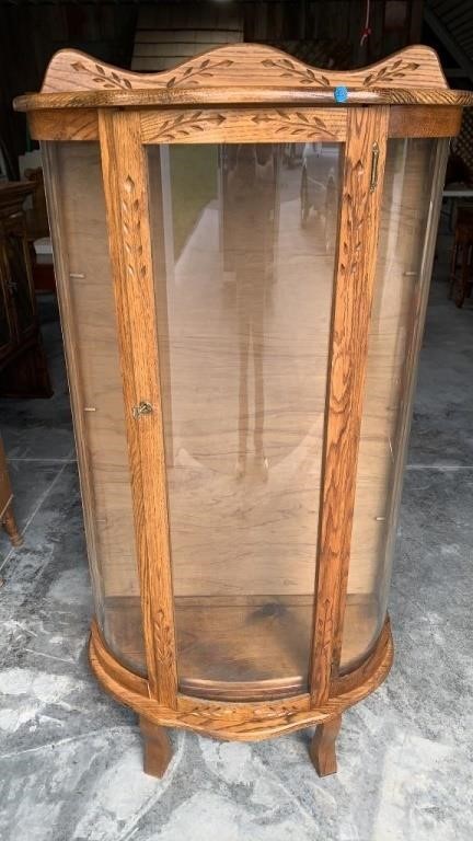 Oak Curved Glass China Cabinet