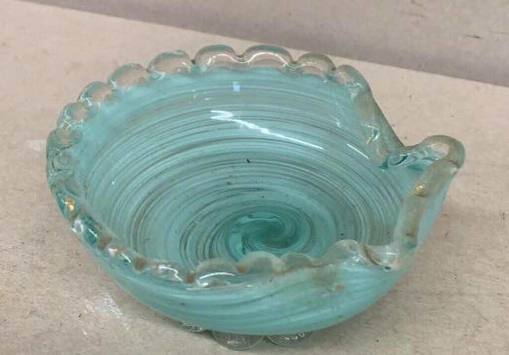 Vintage blown art glass ashtray