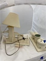 Wooden Table Lamp & Canister Set missing 1 lid