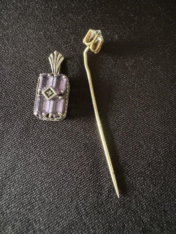 Antique Small Rectangular Pendant & Stick Pin