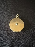 Gold Plated Round Locket w/ Synthetic Stone