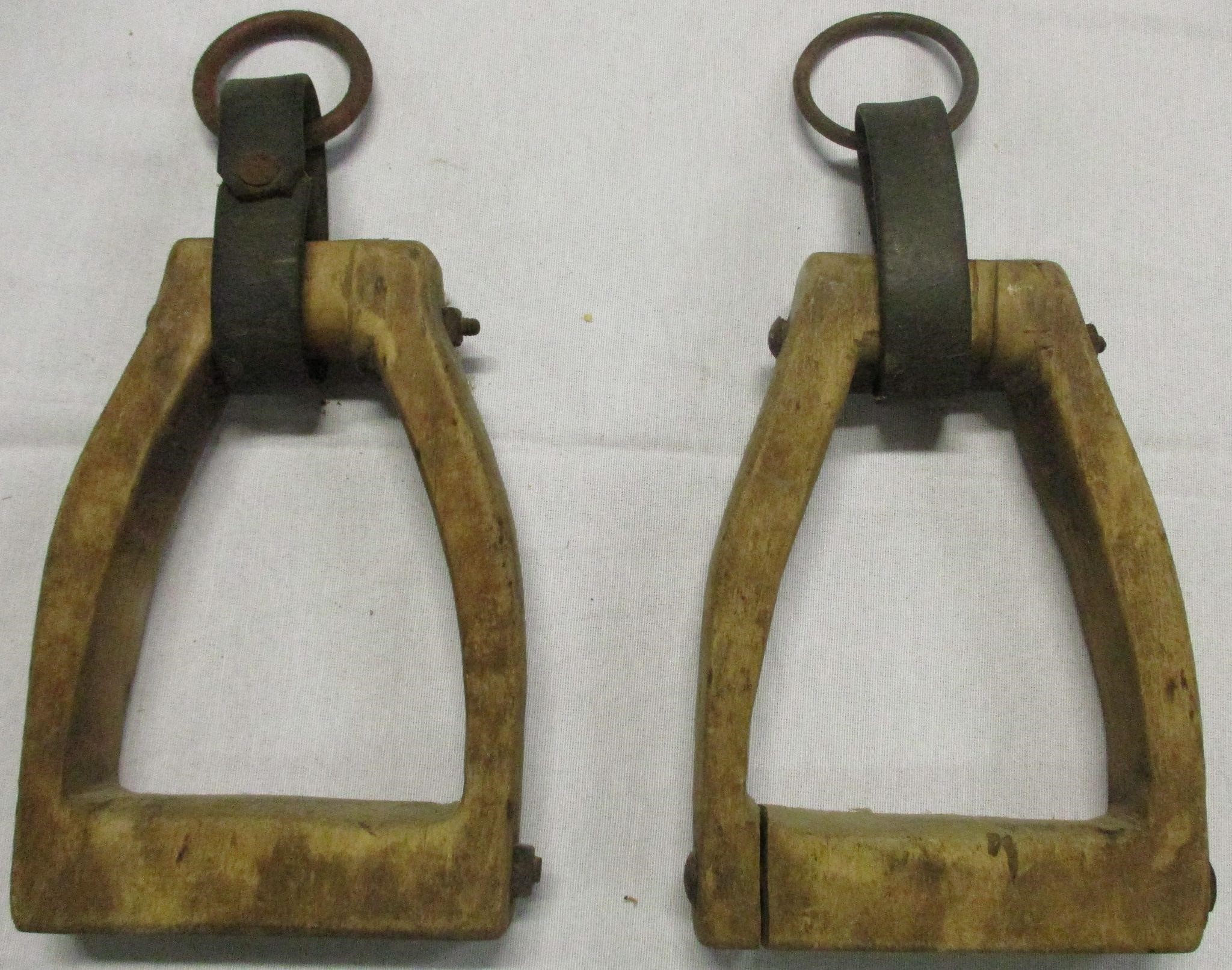 Pair of Early Calvary Type Wooden Stirrups