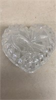 Lidded heart shaped glass dish