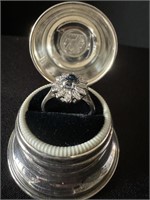 14K WG Cast Sapphire & Diamond Cluster Ring