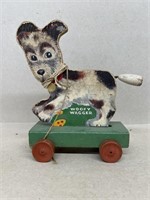 Woofy Wagger vintage toy pull along dog