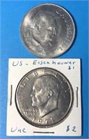 1971 USA  Dollar & 1965 Churchill Crown