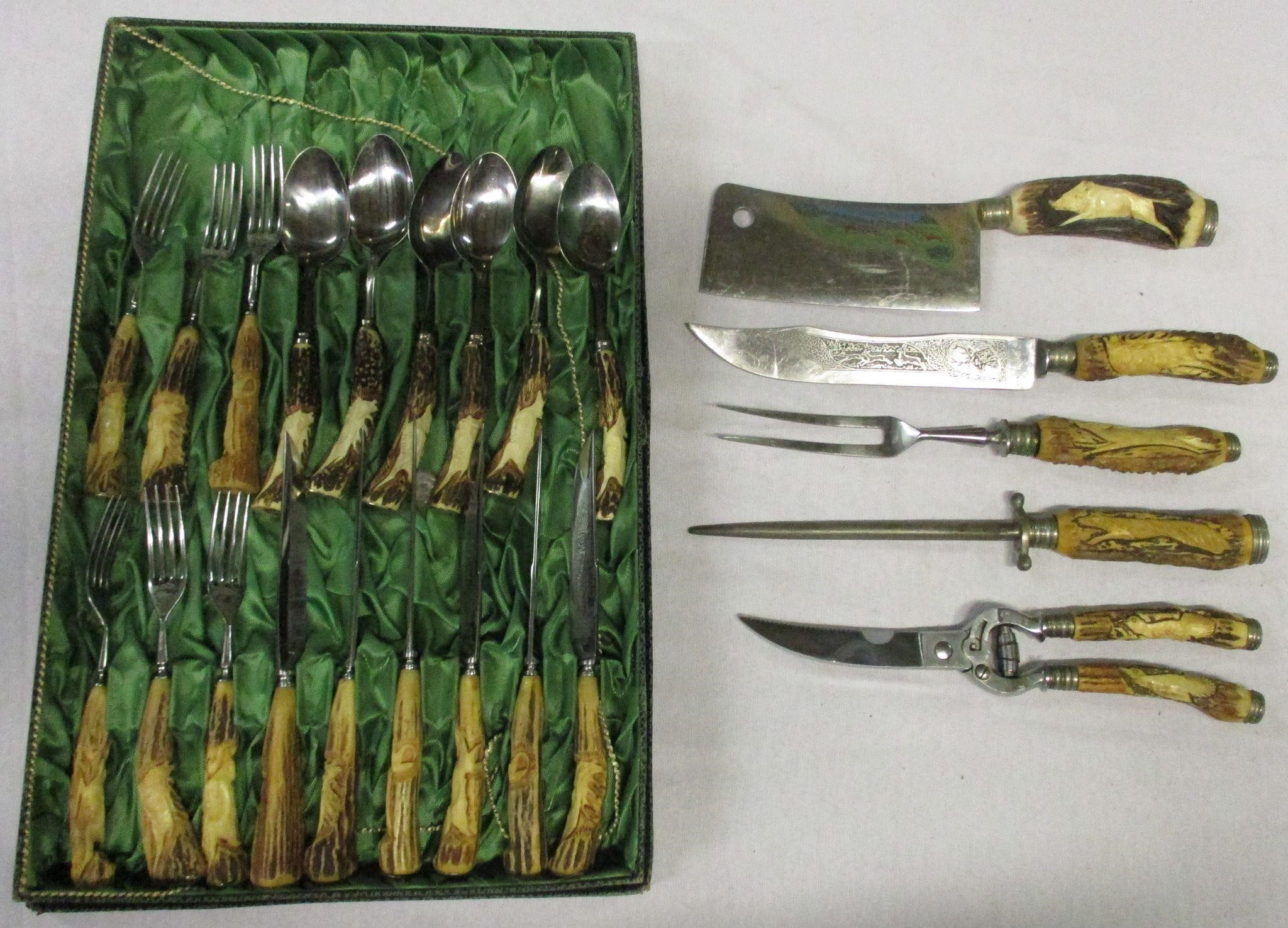 23pc Solingen Germany Carved Handle Cutlery Set