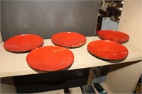 ASIAN RED LACQUER PLATES W/ STORAGE BOX