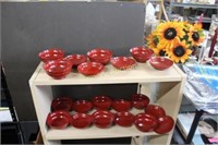 2 BOXES RED LACQUER ASIAON BOWLS W/ STORAGE BOXES