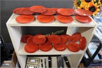 RED LACQUER ASIAN PLATES W/ STORAGE BOX