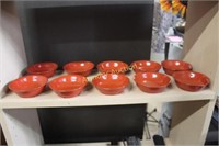 2 BOXES RED LACQUER ASIAN BOWLS W/ STORAGE BOXES