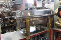 STAINLESS SERVING PAN WITH WARMING STAND AND