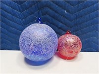 (2) hanging Glass Suncatching Balls Blue/Red