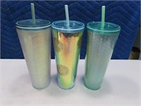 (3) New STARBUCKS 24oz Tumblers Cups Bright $50+