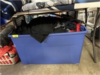 LARGE BIN OF CLOTHES W BIN MORE