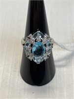 Ring Size 6 w/aquamarine .925