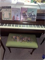 Wurlitzer piano and petit point piano stool