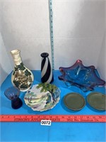 Blown Art Glass Ruffle Bowl Aqua Turquoise p