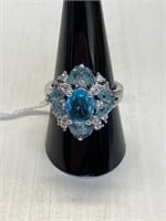 Ring size 7 1/2 w/clusters of  Aquamarine 925