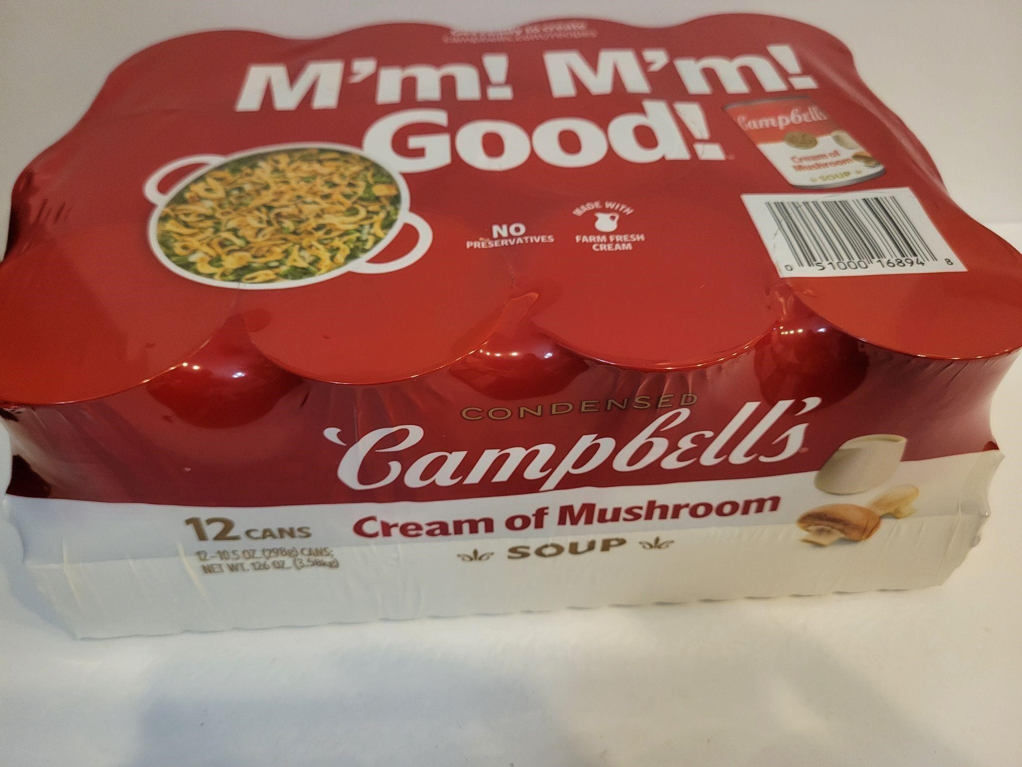 Case Lot Campbell's Cream of Mushroom Soup 12 cane