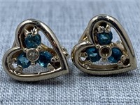 Aqua Stone Heart Clip Earrings