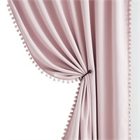 100% Full Blackout-Curtains for Bedroom Pink Pom