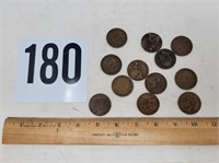 12 Old large Great Britain pennies
