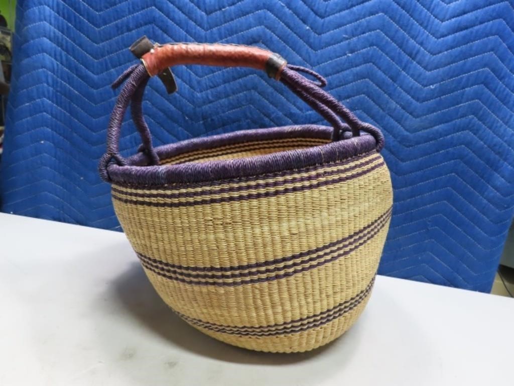 Artisan Signed Handmade GHANA 15" Woven Basket