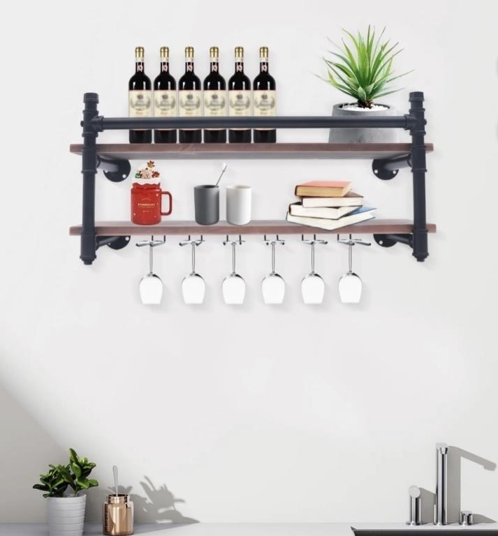 2 Tier 30" Industrial Pipe Shelves, Wall Mount