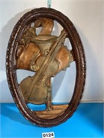 Vintage Plaster Oval Wall Hanging Violin Horn