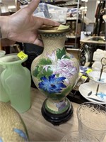 LARGE CLOISONNE VASE W STAND QUALITY