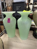 2PC MATCHED SATING GREEN GLASS VASES