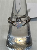 Ring Size 6 1/2 w/heart shape fire opal .925