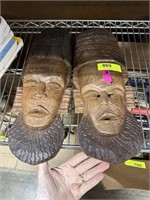 2PC LARGE WOOD WALL MASKS AFRICAN TRIBAL