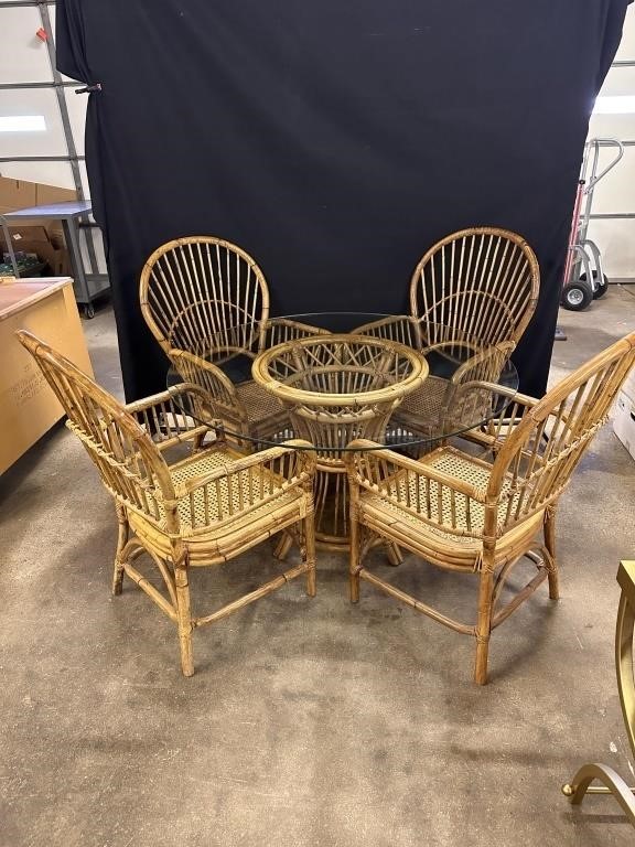 Bamboo & cane table and matching chairs