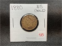 1880 $5 GOLD HALF EAGLE