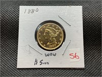 1880 $5 GOLD HALF EAGLE