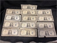 LOT OF 13 $1 SILVER CERTIFICATES