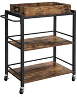 VASAGLE INDUSTRIAL BAR CART WITH WHEELS AND WOOD