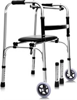 Portable Senior Walker w/ Seat & Wheels