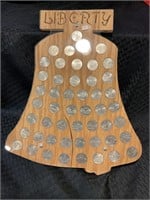 WOODEN LIBERTY BELL DISPLAY W/ 50 STATE QUARTERS