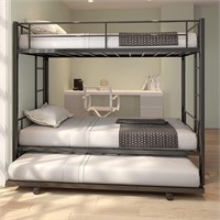 Twin Bunk Bed w/ Trundle  3 Bed-Black